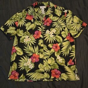 Jones New York Sport Tropical Floral Button-Up Shirt Medium
